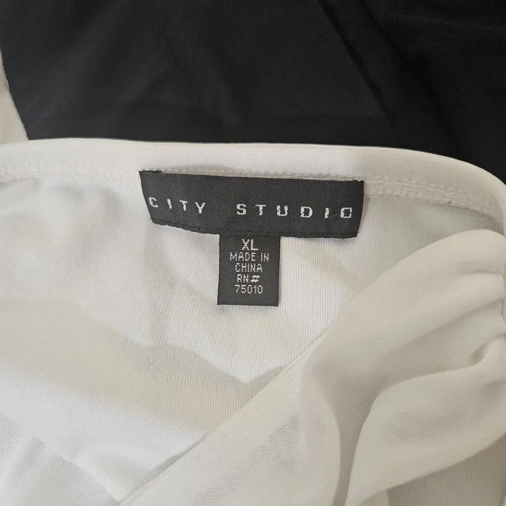 City Studio Women XL Black White Colorblock Haltered Tiered Cocktail Party Dress